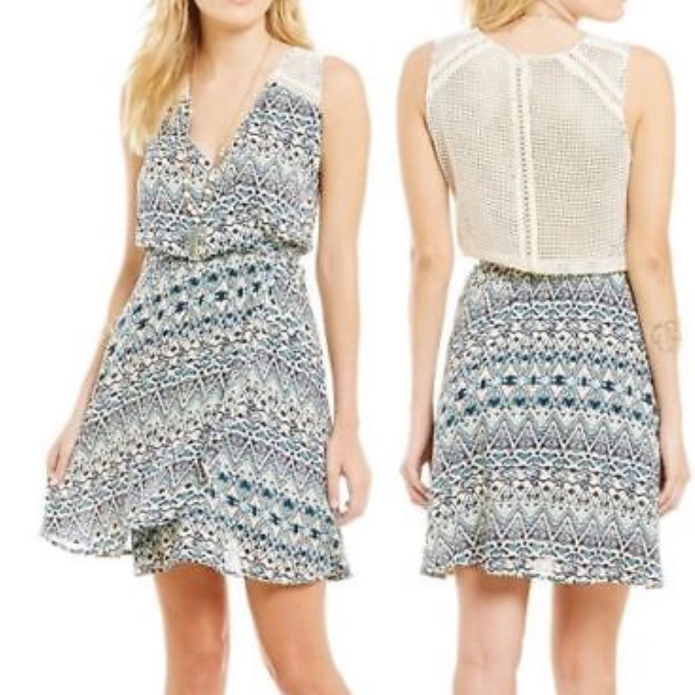 Miss Me Teal Blue Crochet Sleeveless Dress Size S